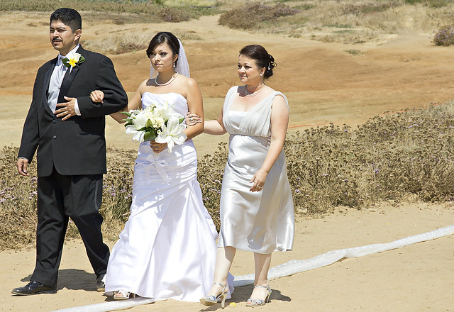 Walking Down the Outdoor Wedding Aisle Even though it was really windy 