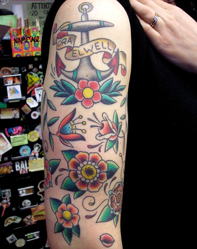 Shana's Anchor and Flowers Tattoo