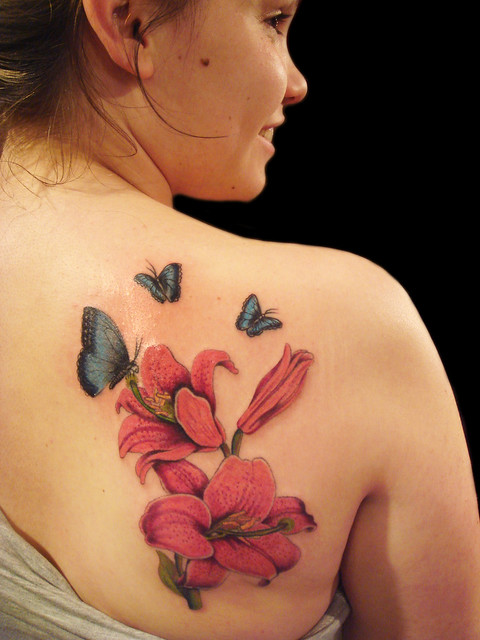 Lily Flower and Butterfly Miguel Angel Custom Tattoo Artist