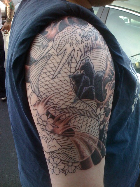 2nd sitting of dragon koi tattoo Coverup is nearly complete