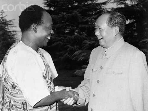 Symbolizing the People's Republic of China's eagerness to win new friends in Africa, Mao Tse-Tung (right) extends the hand of friendship to Ghana's President Kwame Nkrumah at a July 28, 1962 meeting in Hangchow, China. by Pan-African News Wire File Photos