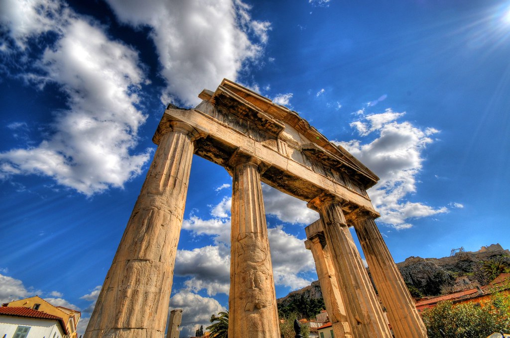 The Gate of Athena Archegetis to the Roman Forum in Athens, Greece