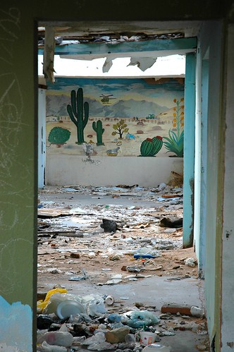 Mural on the wall of an Abandoned restaurant, Sonoran Desert, northern Mexico, along the border, Highway 2 by Wonderlane