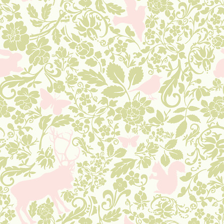 Woodland creatures pattern - Cream pink green