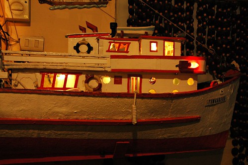 Detail of a model fishing vessel, Chichos Restaurant, boat, Mexico by Wonderlane