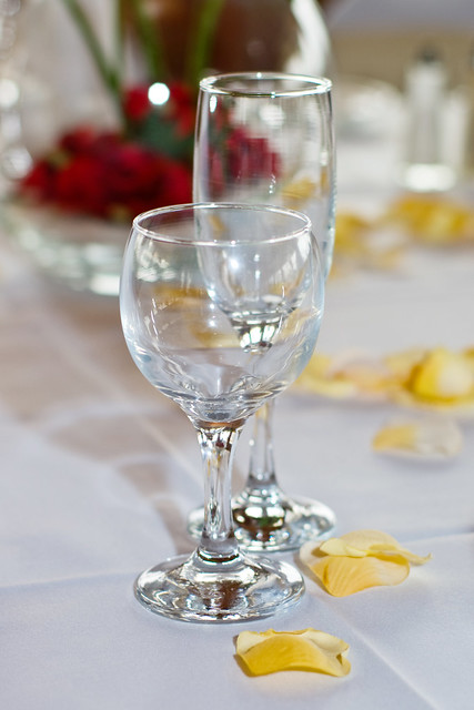 Wine and Champagne Glasses Set for a Wedding Reception