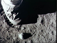 Astronaut's foot on moon, Apollo 11