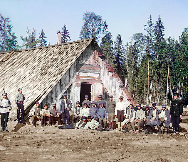 Austrian prisoners of war near the barrack, Karelia, 1915