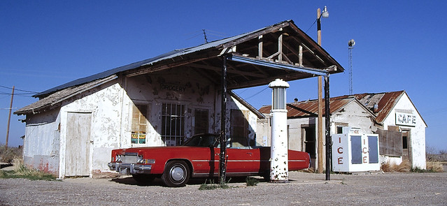Cadillac Oldtimer at a Gas Station in a Texas Ghost Town
