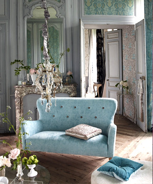 Luxury Living Room on Modern Fabric  Romantic French Living Room   Duck Egg Velvet Sofa