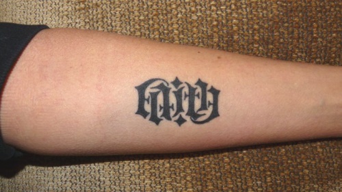 Faith Ambigram Tattoo This ambigram as a finished tattoo
