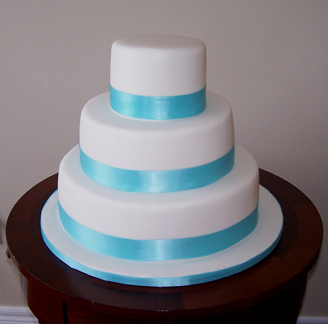 Tiffany blue ribbon wedding cake Cake covered in fondant and satin ribbon 