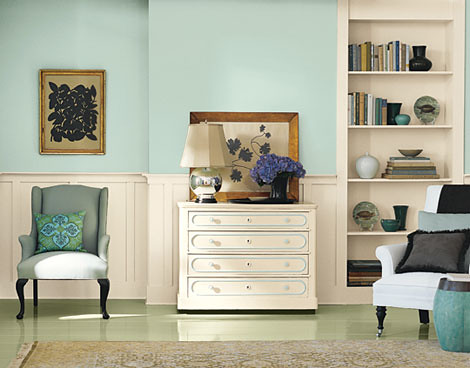 Beautiful blue + white living room + painted floors: Martha ...