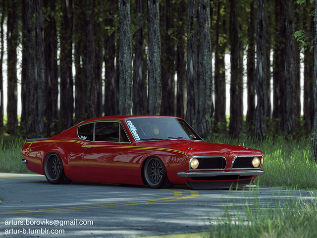 Wide body Plymouth Barracuda 440 with Rotiform wheels and Toyo T1R tires