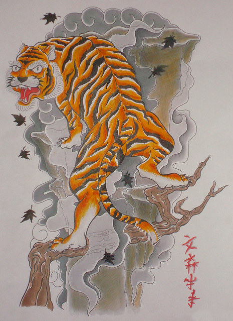 japanese tiger tattoo made in markers