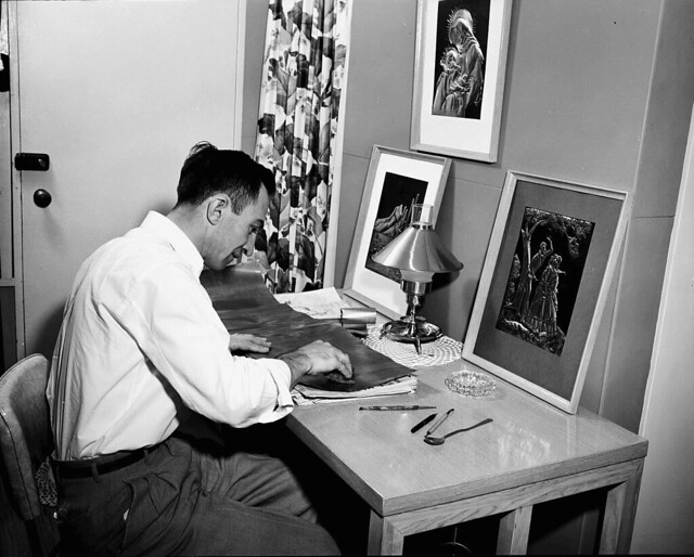 1952 HOBBIES - MR. LAIRD DOING COPPER WORK