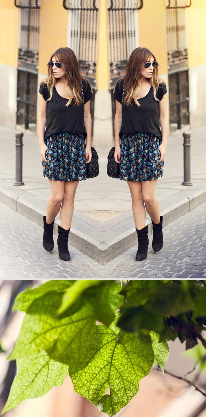 street style barbara crespo mango flowered skirt malasaña madrid outfit