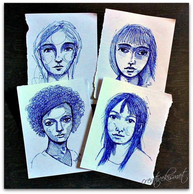 ink sketches in blue