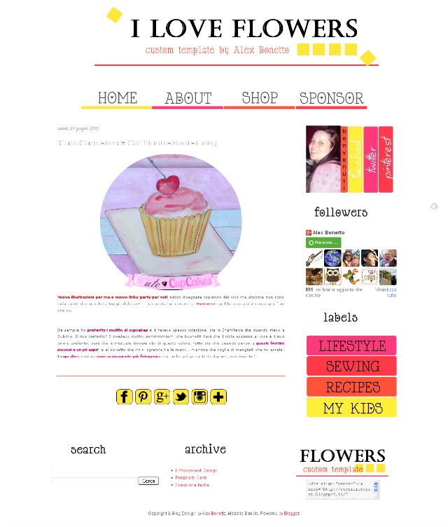 I Love Flowers template, pre-made blogger template