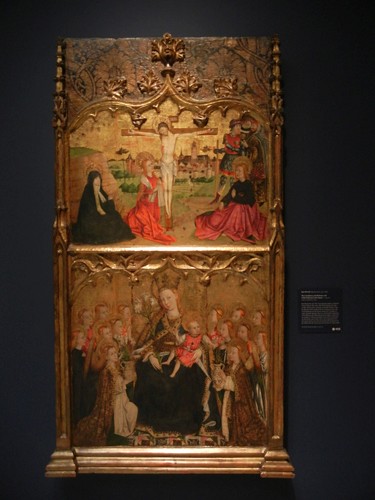 DSCN7705 _ The Crucifixion and Madonna and Child Enthroned with Angels, c. 1465-70, Juan Rexach (active 1443-1484), Norton Simon Museum, July 2013
