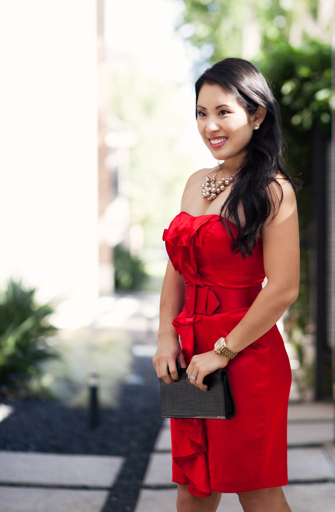 cute & little blog | red holiday party dress, metallic gold bauble jewelry outfit #ootd #cbias #shop #ThisIsStyle