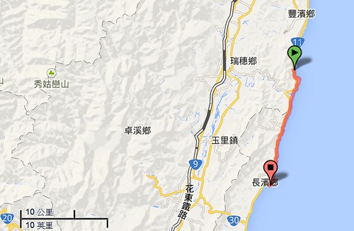 花東海岸位置示意圖，圖片來源：google地圖