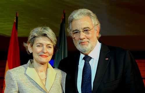 Irina Bokova, Director General of UNESCO, and Plácido Domingo, on the occasion of his appointment as Goodwill Ambassador of UNESCO, at the organisation’s headquarters in Paris on 21 November 2012.