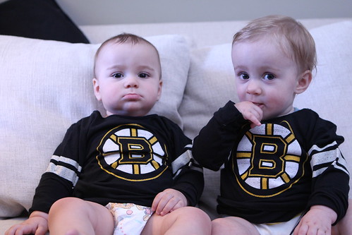 The Wombats in their Boston Bruins Jerseys