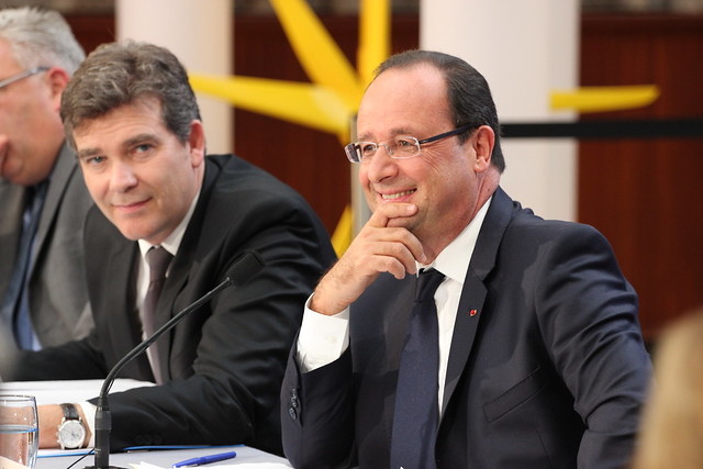 François Hollande et Arnaud Montebourg, participaient à une table ronde sur les énergies marines renouvelables
