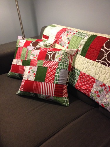 Christmas pillows and quilt