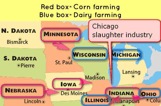 map-dairy industry and corn belt USA