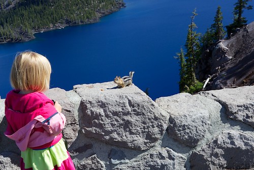 Baby Talking to a Squirrel at Crater Lake
