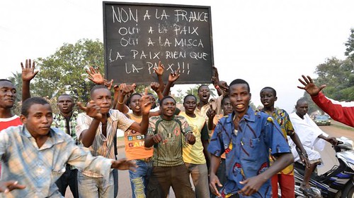 Central African Republic citizens demonstrating against French imperialist intervention in their country. France and allied states are occupying the mineral-rich state. by Pan-African News Wire File Photos
