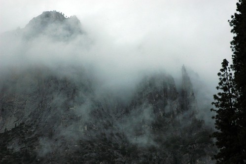 Misty Mountain, peaks and ridges, pine trees, Yosemite National Park, California, USA by Wonderlane