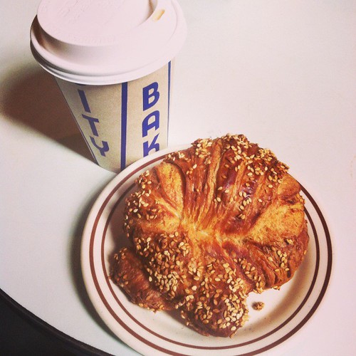 City Bakery hot chocolate and pretzel croissant