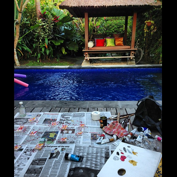 A day of painting by the pool. #bali #travel #holiday #painting #art #work