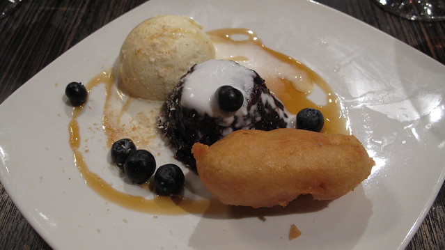 berry & rice pudding/deep-fried banana & vanilla ice cream - Kaya Malay/Haywire