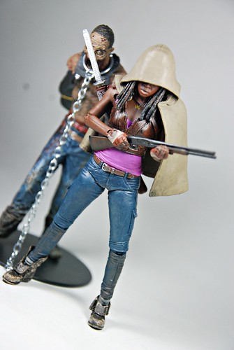 Michonne with Pet zombie with shotgun