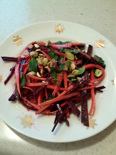 Carrot and Beet Slaw with Pistachios and Raisins leslie