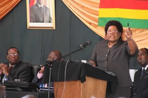 Republic of Zimbabwe Vice-President Joice Mujuru speaking on September 26, 2013. Mujuru was acting president while President Mugabe was at the UN General Assembly. by Pan-African News Wire File Photos