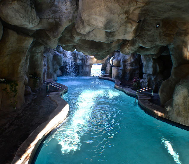 cave swimming in a pool of the hyatt orlando