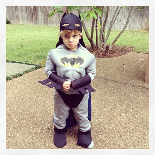 This morning he is a sad batman because he can't fly. Batman should be able to fly he says.