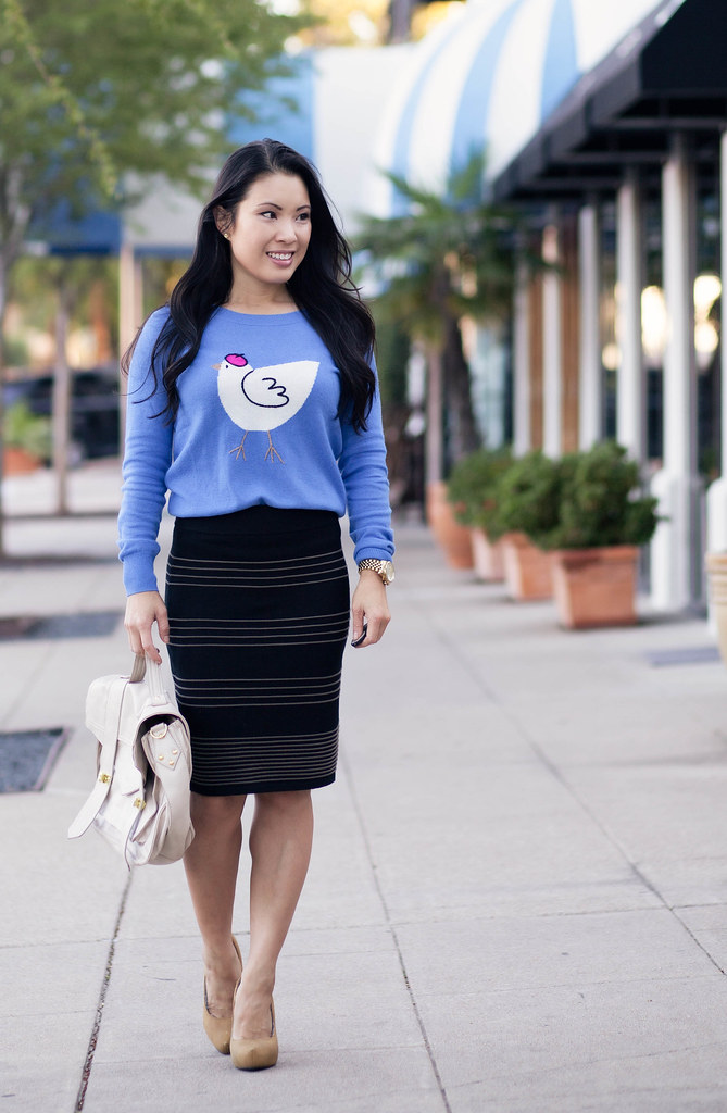 cute & little blog | j. crew french hen sweater, black bandage skirt, mustard pumps outfit #ootd