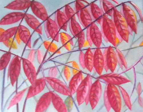 Red Leaves (Oil Bar Painting) by randubnick