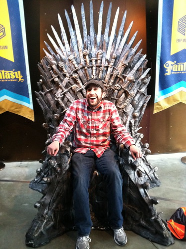 Chris sits on the Iron Throne (Uncomfortably)