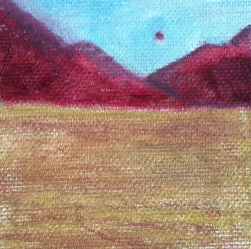 Red Mountains, Brown Field (Mini-Painting as of Dec. 13, 2013) by randubnick