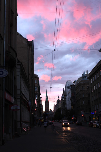 Gertrudes street in Riga at Sunset