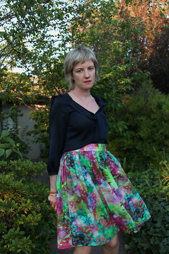 Gathered skirt with a splash of fluoro green