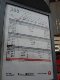 Route 388 timetable at Stratford City Bus Station
