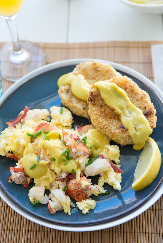 Lobster Scrambled Eggs With Crispy Leek and Potato Cakes and Wasabi Hollandaise www.pineappleandcoconut.com #Festivus (2)